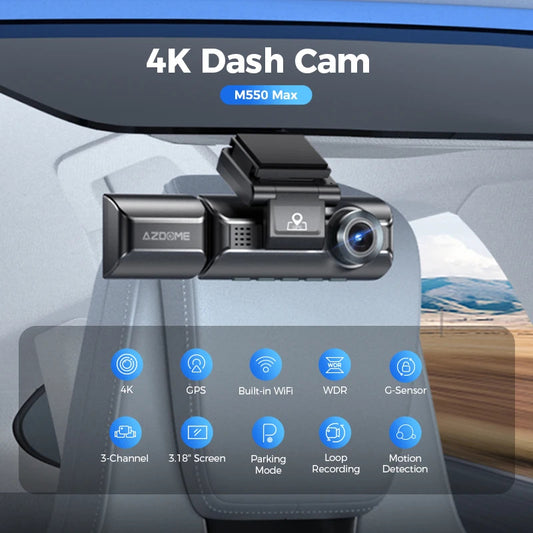 AZDOME M550 Max 4K 3 Channel Dash Cam, Dual STARVIS Sensors, 4K+2.5K+1080P.