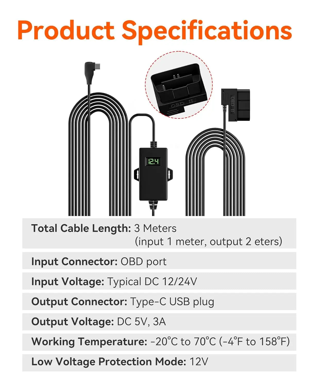 REDTIGER Dash Cam OBD Hardwire Kit Power Cable Type USB C Port