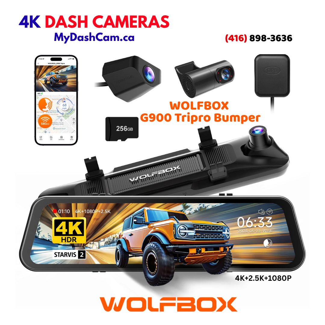 WOLFBOX G900 Tripro Bumper Version 3 Channel 4K Mirror Dash Cam