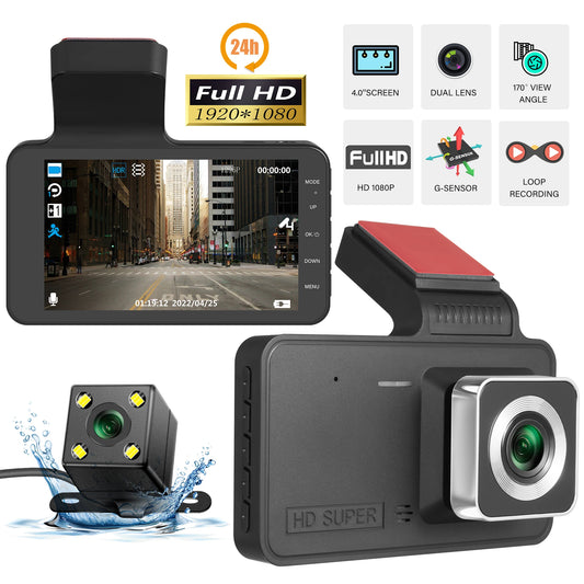 4" Dash Cam Car DVR HD 1080P Dash Camera Dual Lens