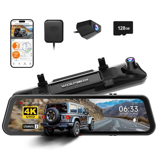 WOLFBOX G900 PRO Mirror Dash Cam with STARVIS 2 IMX678, 12 inches Rear View Mirror