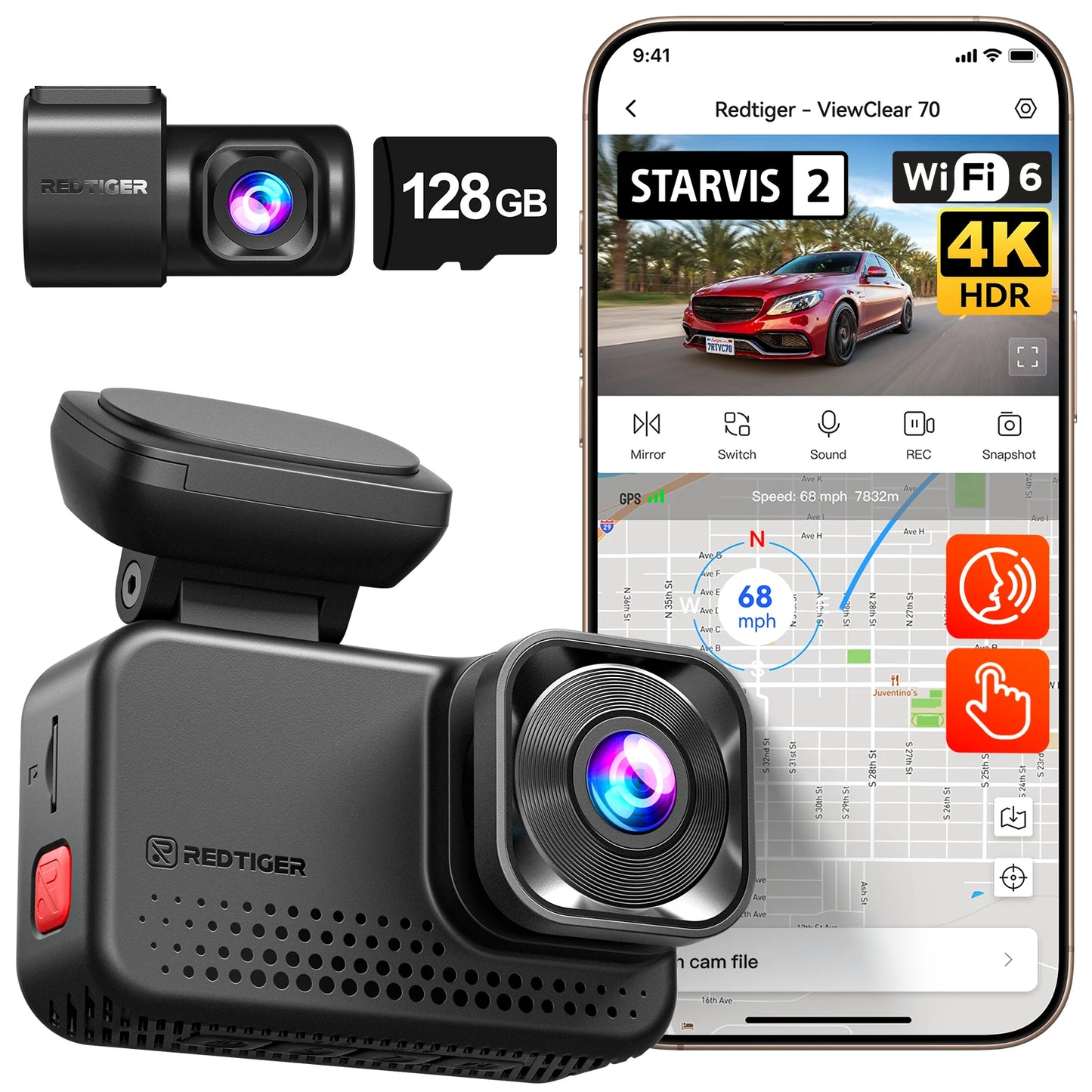 REDTIGER 4K CV70 Dash Cam Front and Rear 2.5K, STARVIS 2 IMX678 x Wondrix Dual HDR Blacklight Night Vision