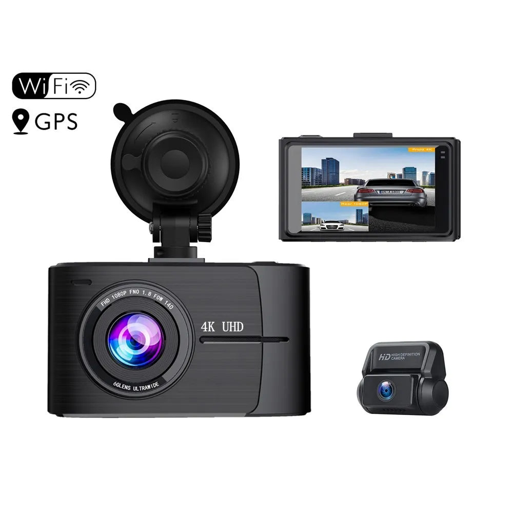 4K 2160P UHD Dual Lens Car DVR WiFi Dash Camera.