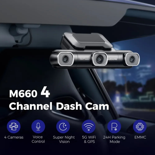 AZDOME M660 360° 4 Channel Dash Cam, Built-in 128GB eMMC, 2K+1080P*3 Dashcam.
