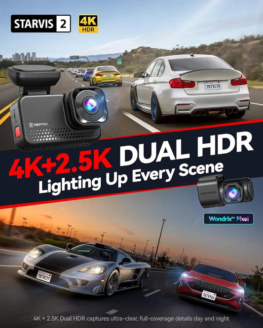 REDTIGER 4K CV70 Dash Cam Front and Rear 2.5K, STARVIS 2 IMX678 x Wondrix Dual HDR Blacklight Night Vision