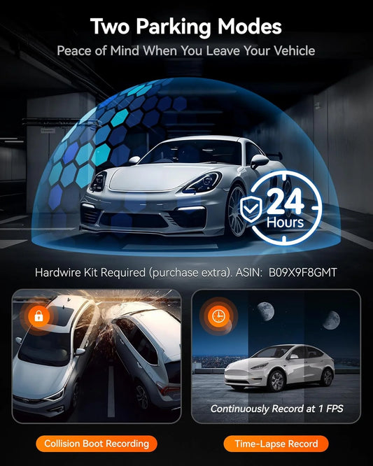 WOLFBOX i07 3 Channel Dash Cam Built-in WiFi GPS, 1440P+1080P+1080P Dash Camera.