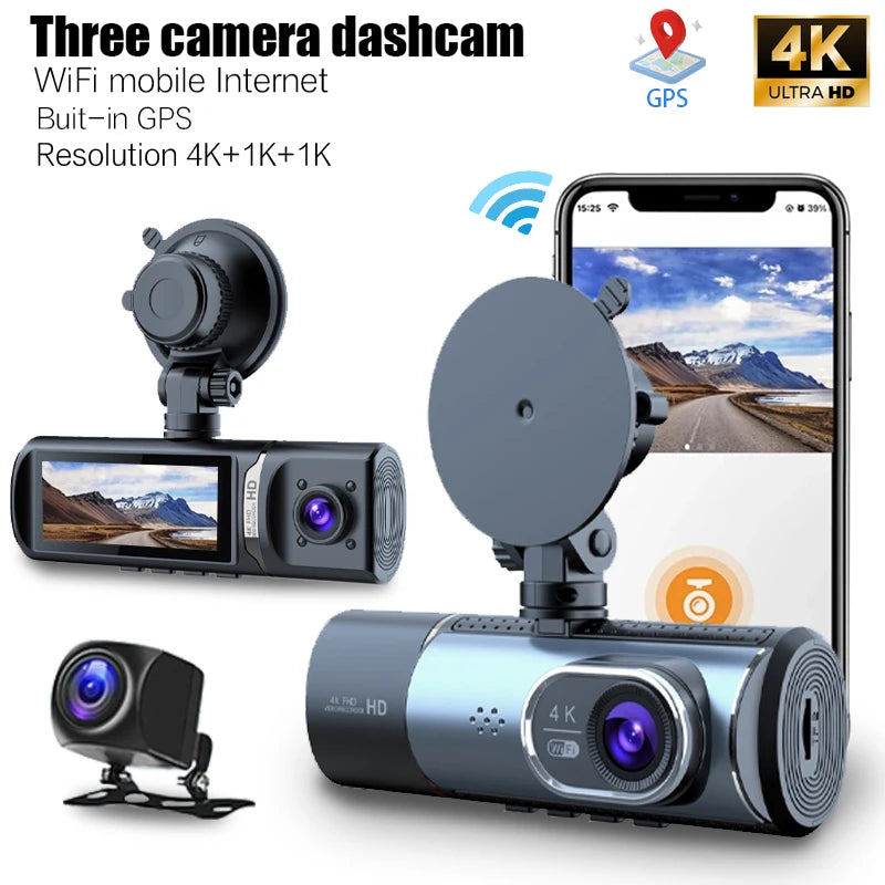 4K Dash Cam Front and Rear Car Camera Dashcam with App