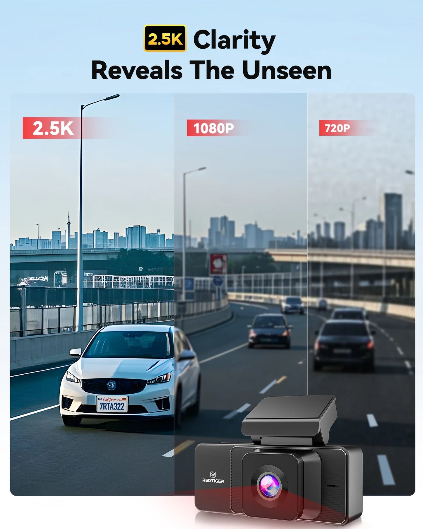 REDTIGER A3 Dash Camera, 3 Channel, 2.5K Front + 1080P Dash Cam Front and Rear and Inside