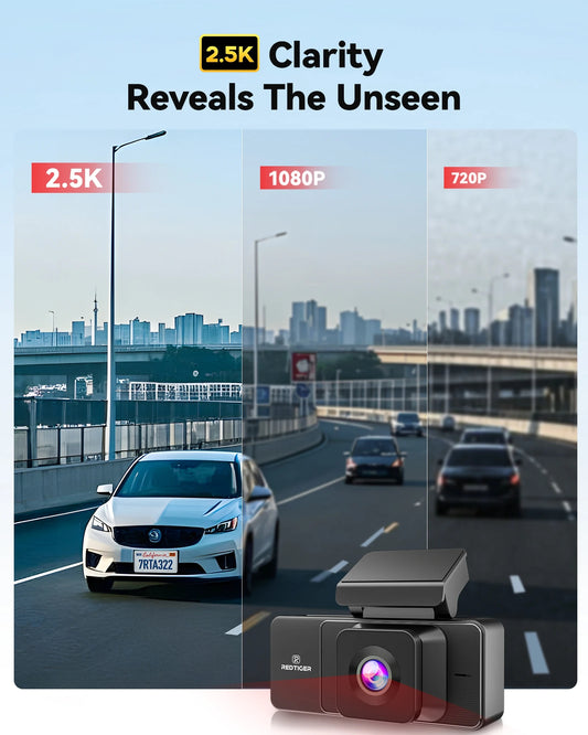 REDTIGER A3 Dash Camera, 3 Channel, 2.5K Front + 1080P Dash Cam Front and Rear and Inside