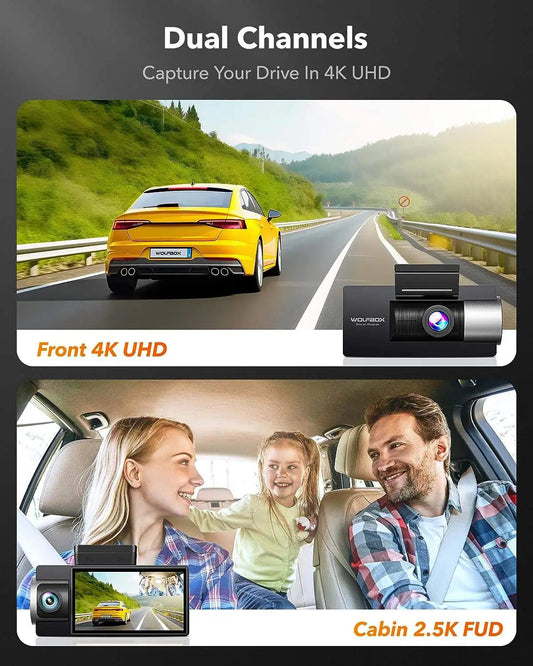 WOLFBOX i17 4K 3 Channel Dash Cam Built-in 5.8GHz WiFi GPS with 64GB Card, 4K+1080P+1080P Dash Cam