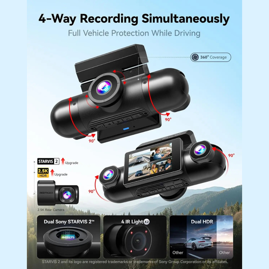 REDTIGER VP40 4 Channel 360° Dual STARVIS 2, 2.5K*2+1080P*2 Dashcam Front and Rear Inside Left Right