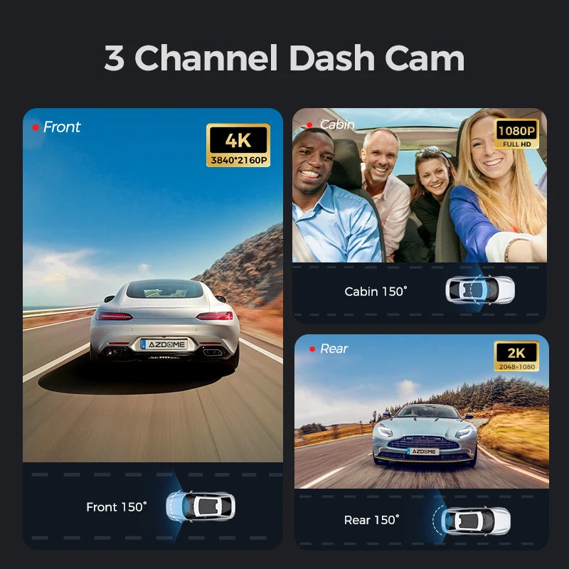 AZDOME M550 Max 4K 3 Channel Dash Cam, Dual STARVIS Sensors, 4K+2.5K+1080P.
