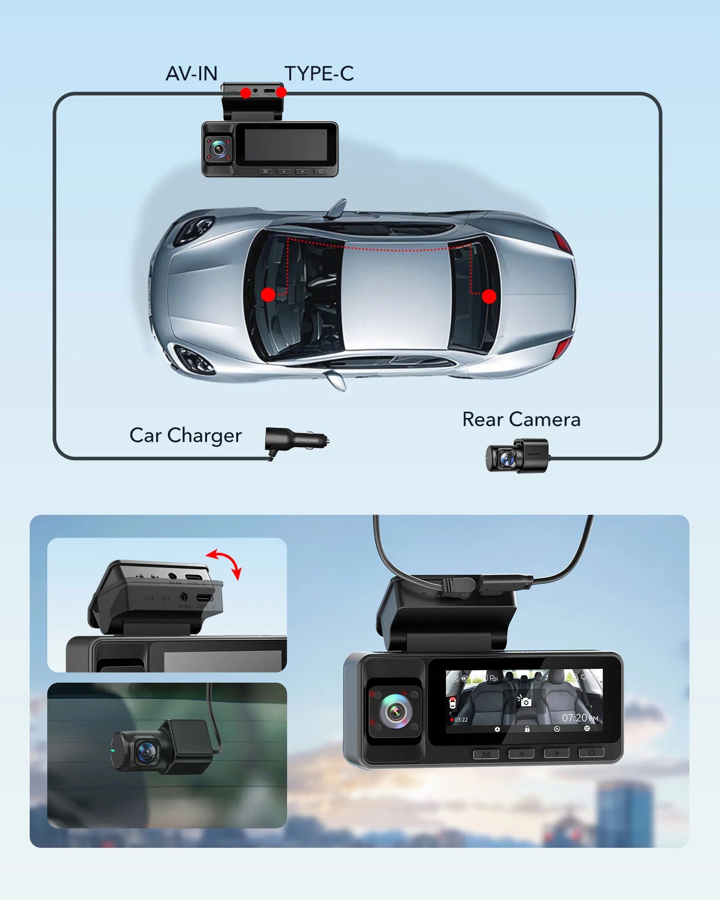 REDTIGER A3 Dash Camera, 3 Channel, 2.5K Front + 1080P Dash Cam Front and Rear and Inside
