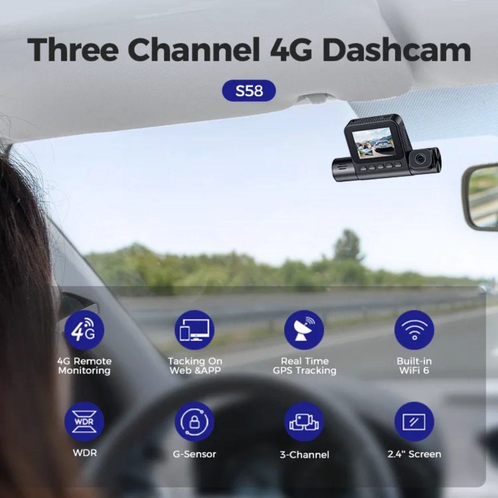 AZDOME S58 4G 3CH - Remote Live View & GPS Tracking.