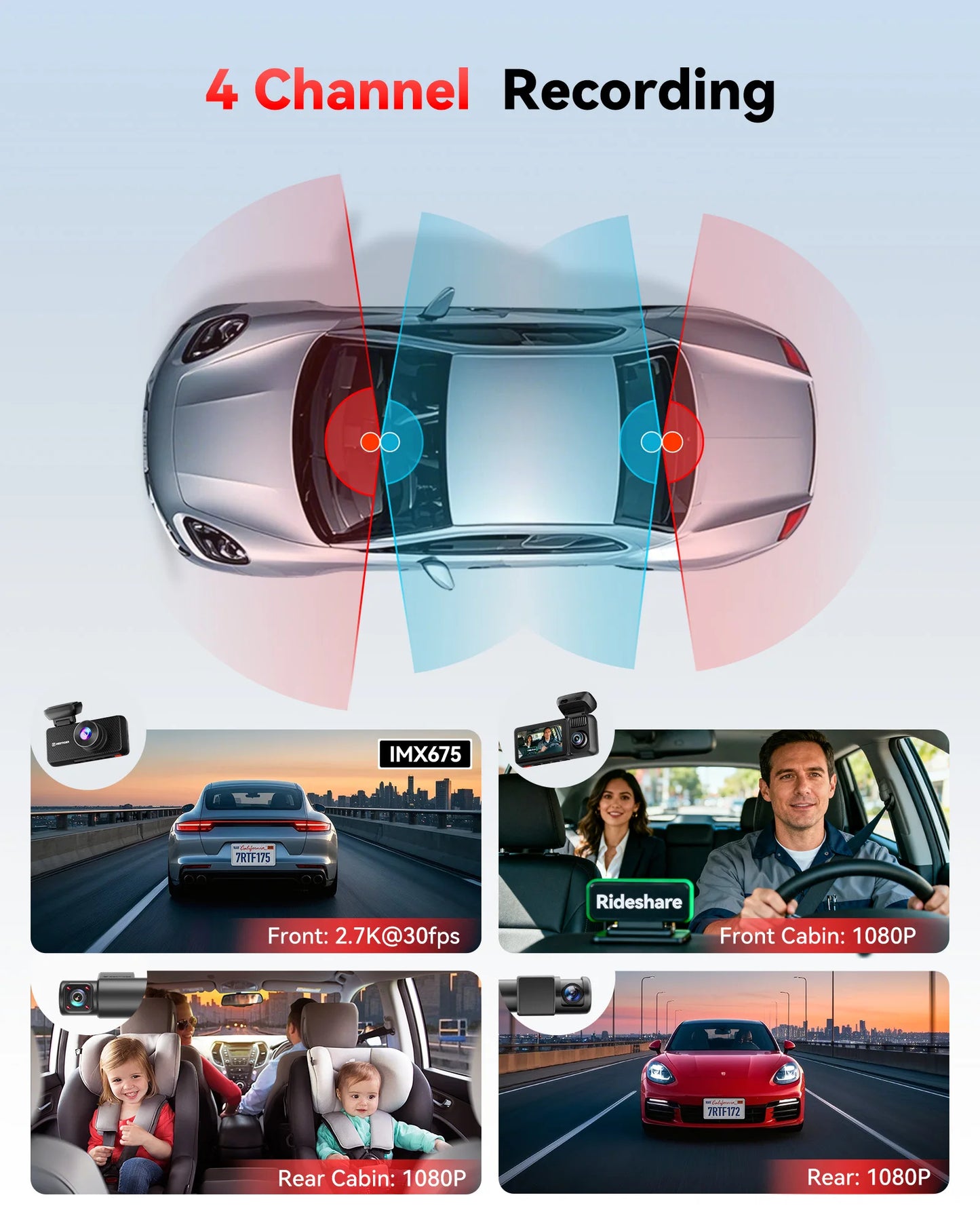 REDTIGER F17 Plus 4 Channel Dash Cam 2.7K+1080P*3