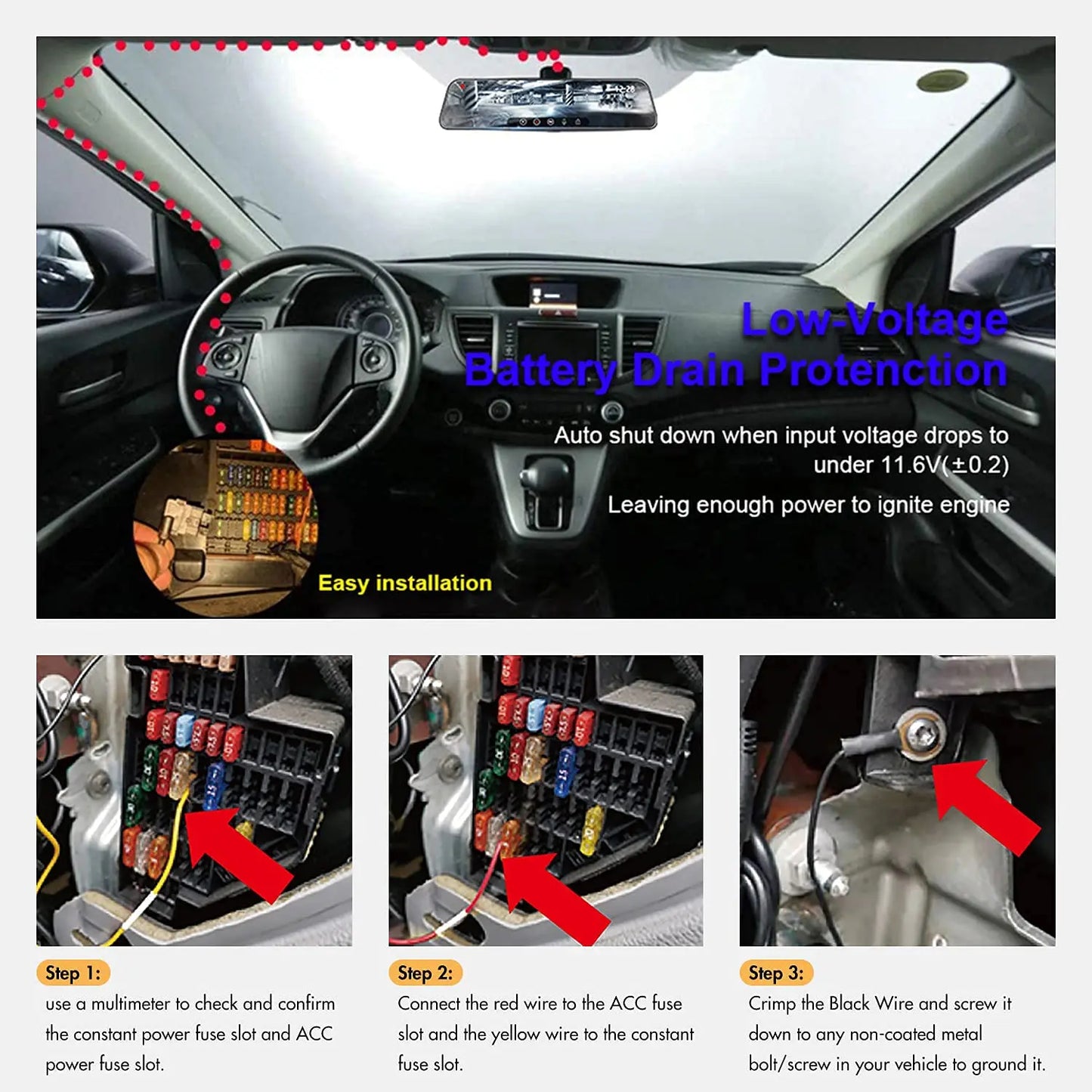 REDTIGER Hardwire Kit 12V-24V Dash Cam Hardwire Kit