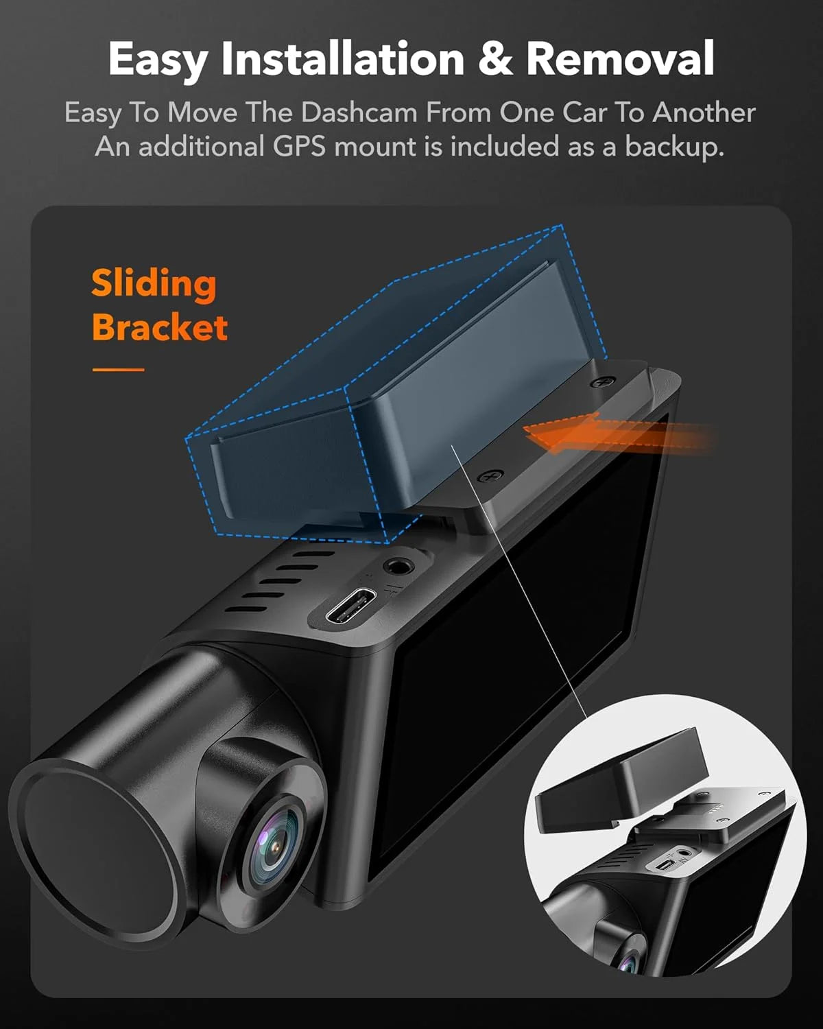 WOLFBOX i07 3 Channel Dash Cam Built-in WiFi GPS, 1440P+1080P+1080P Dash Camera.