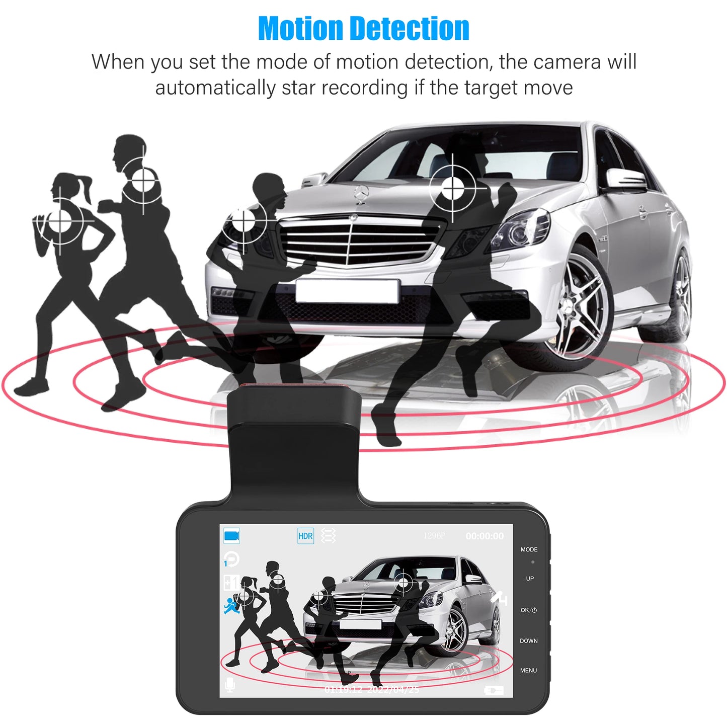 4" Dash Cam Car DVR HD 1080P Dash Camera Dual Lens