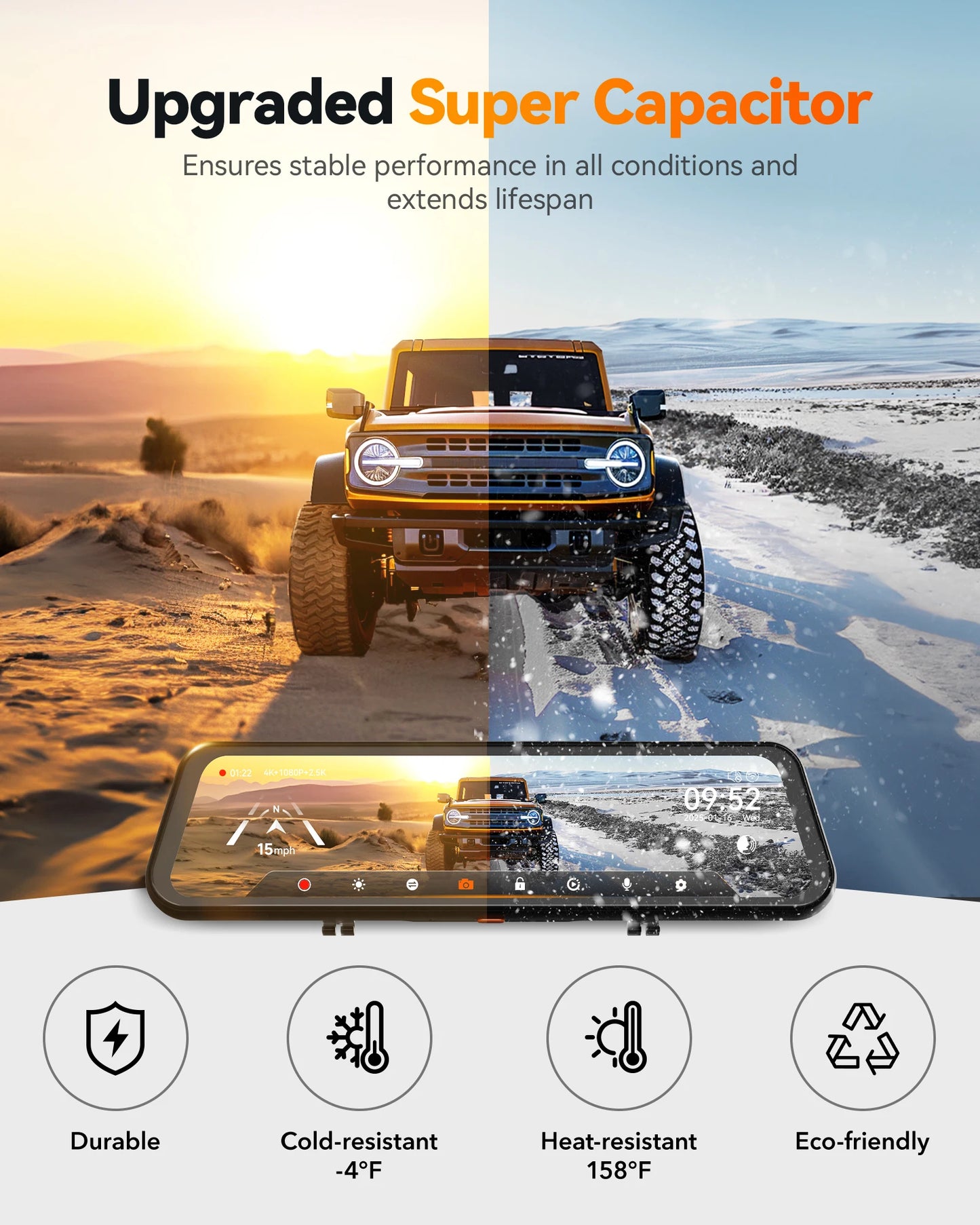 WOLFBOX G900 Tripro Cabin Version 3 Channel 4K Rear View Mirror Camera