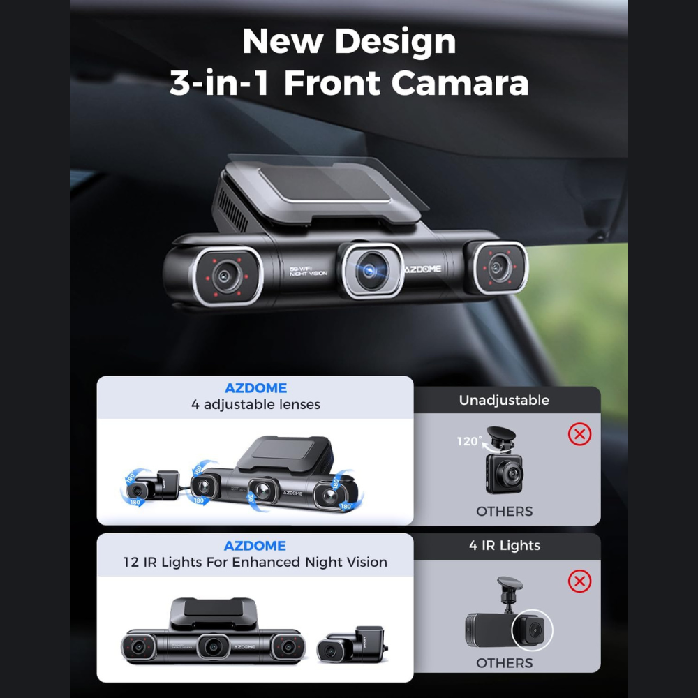 AZDOME M660 360° 4 Channel Dash Cam, Built-in 128GB eMMC, 2K+1080P*3 Dashcam.
