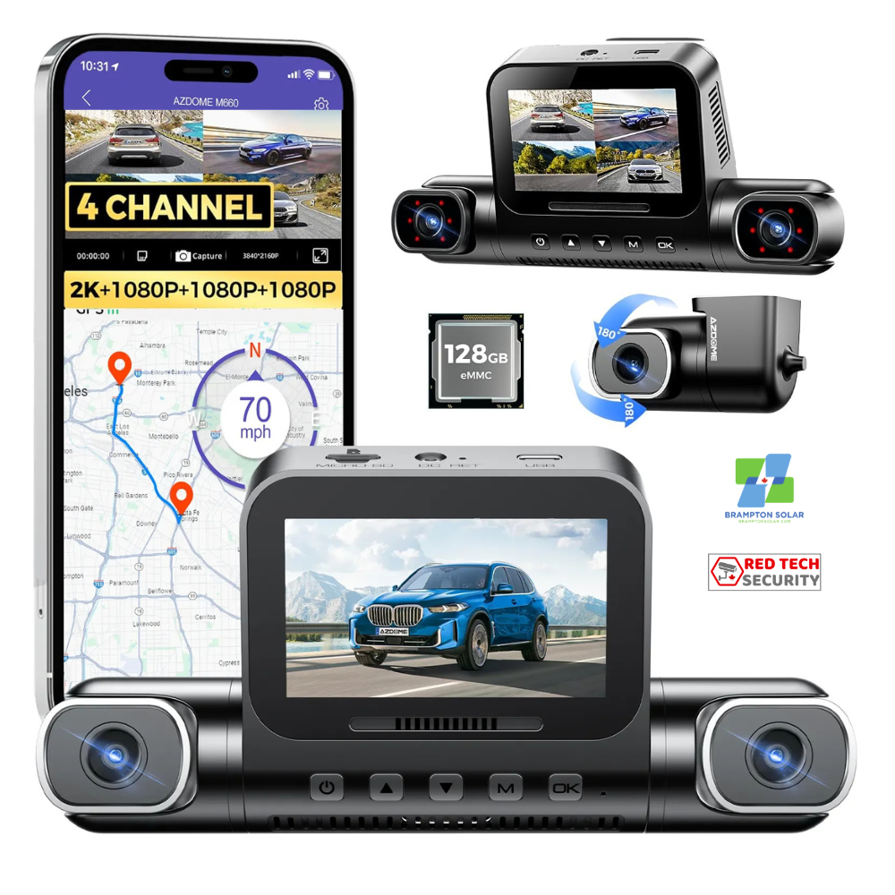 AZDOME M660 360° 4 Channel Dash Cam, Built-in 128GB eMMC, 2K+1080P*3 Dashcam.