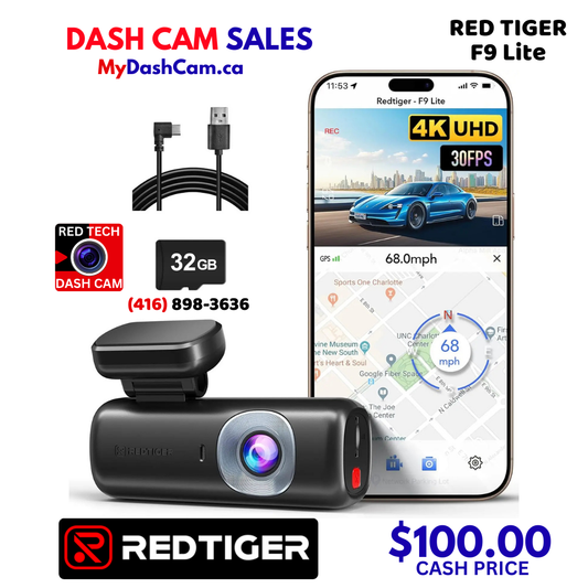 REDTIGER F9 12v Cigar Power Cord, 4K Dash Cam Front + Rear.