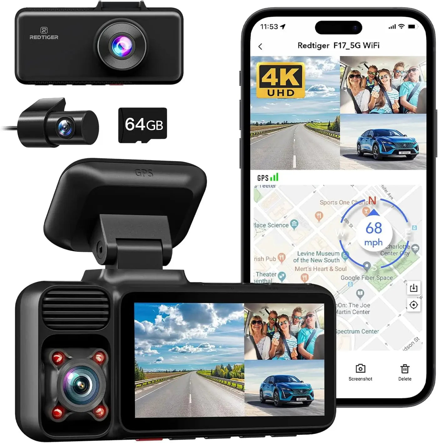 Redtiger F17 Front Inside & Rear 5G Wifi Dash Cam.