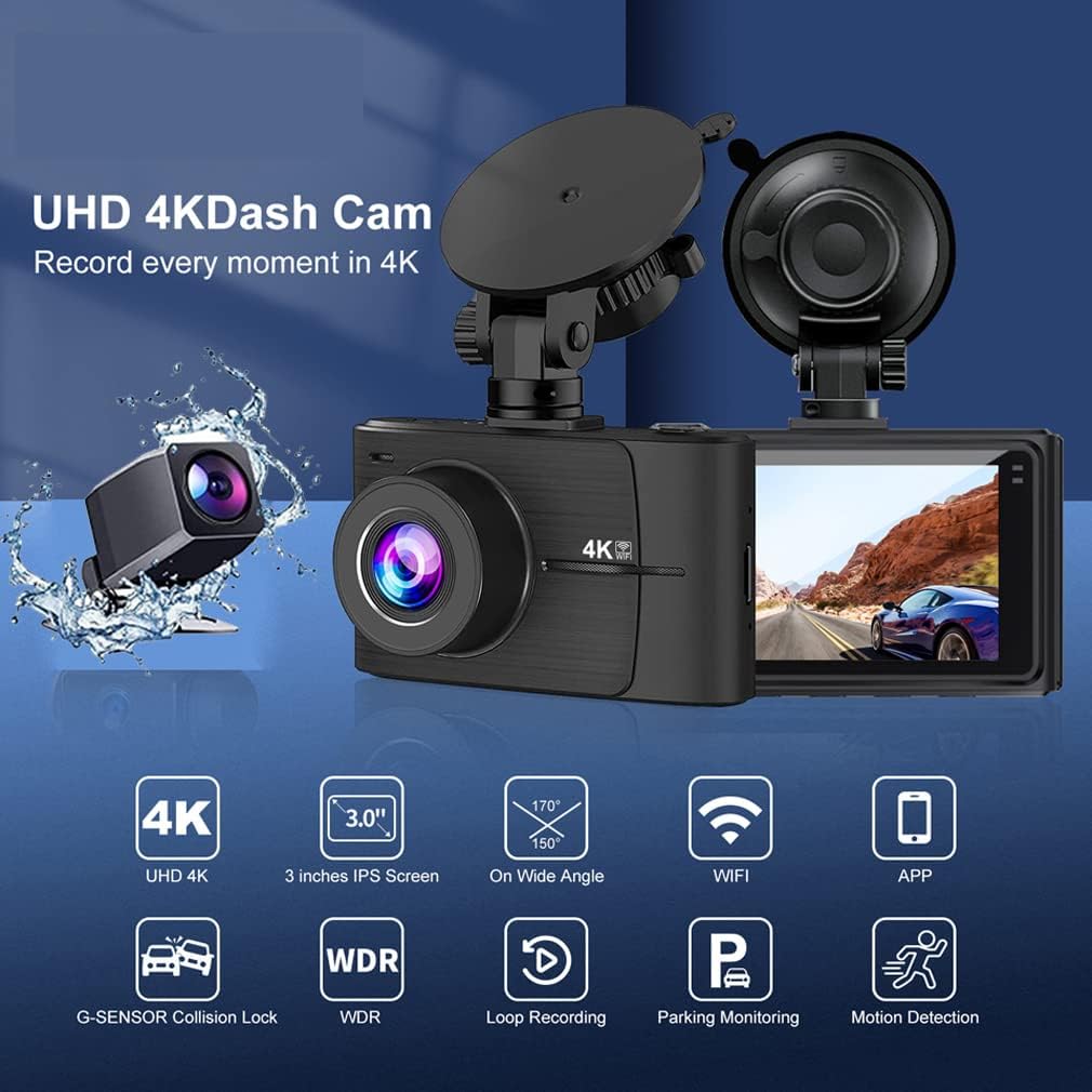 4K 2160P UHD Dual Lens Car DVR WiFi Dash Camera.