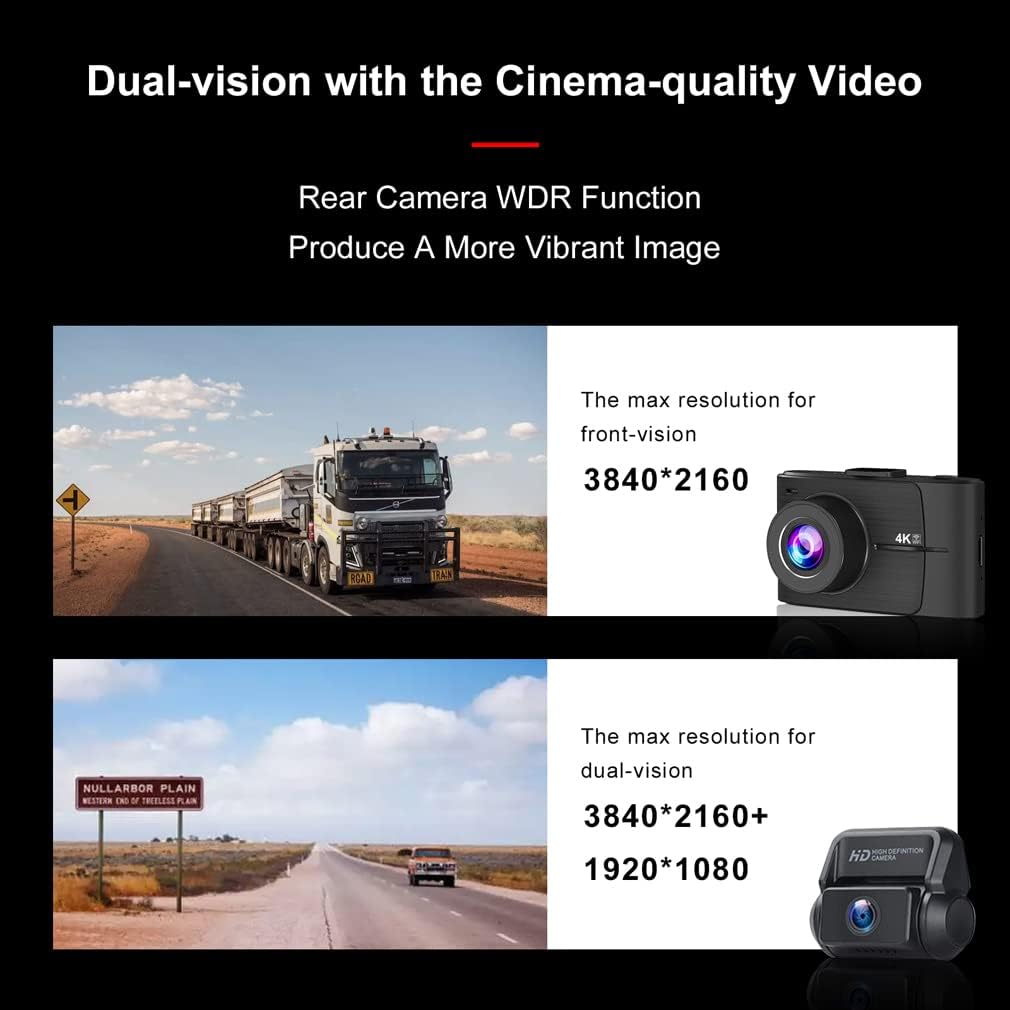 4K 2160P UHD Dual Lens Car DVR WiFi Dash Camera.