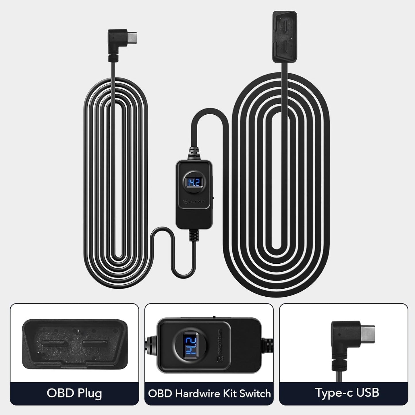 REDTIGER Dash Cam OBD Hardwire Kit Power Cable Type USB C Port